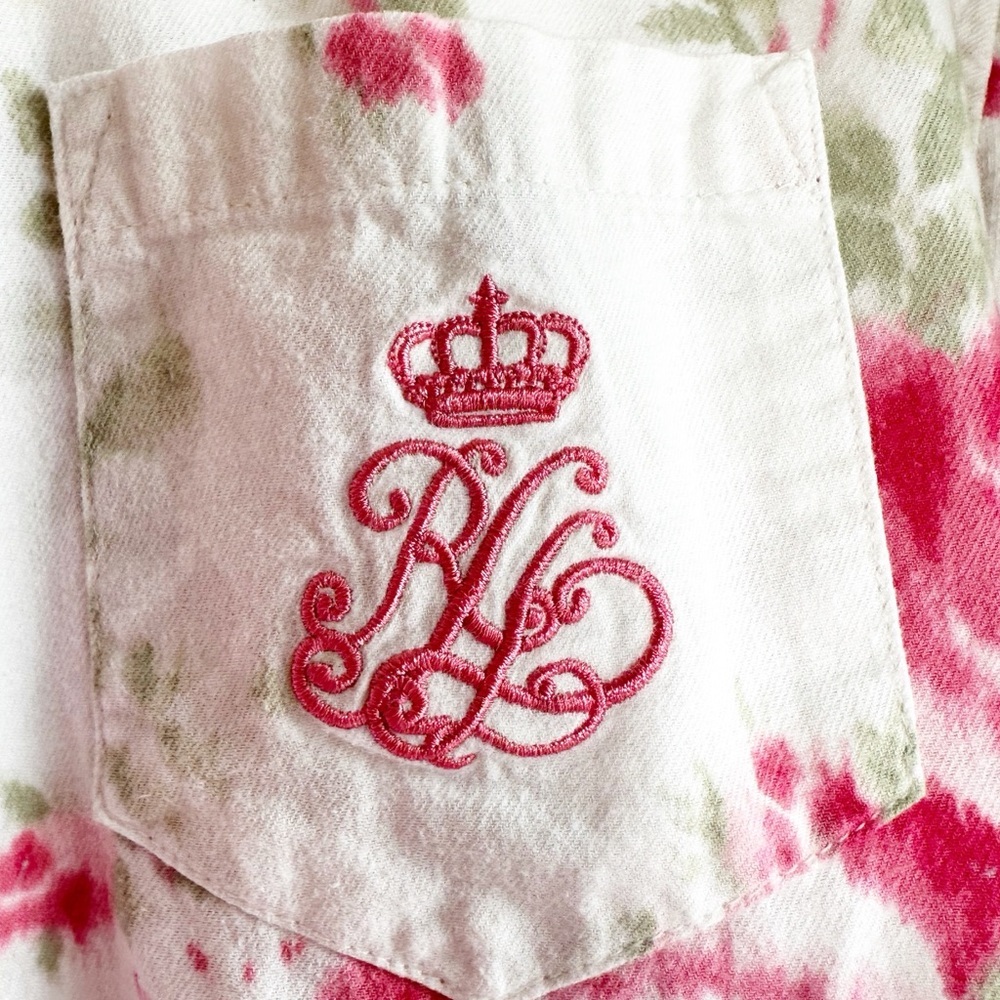 Lauren Ralph Lauren 2 piece Pajama Set Roses White Pink Size 2X Embroidered Logo - Picture 4 of 10